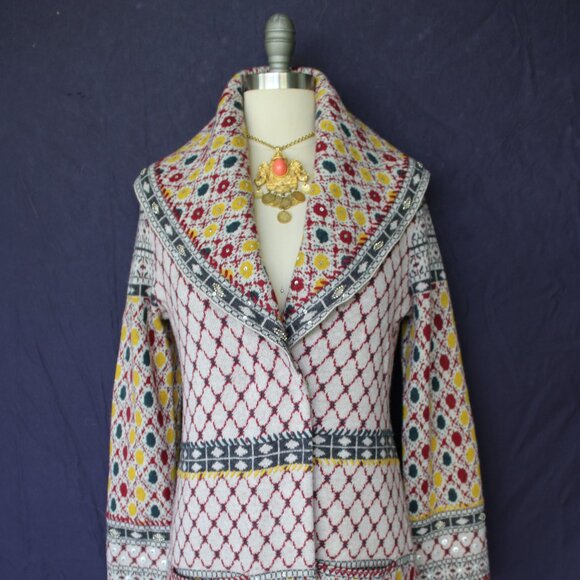 Anthropologie Angel of the North SATPURA wool beaded fringe cardigan sweater M - Picture 7 of 12
